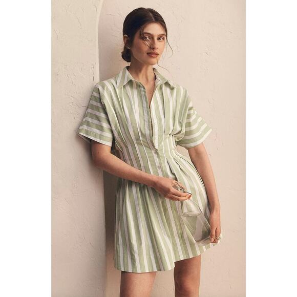 Anthropologie The Tobie Mini Shirt Dress by Exquise Large Green Stripe - Picture 2 of 8